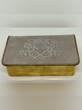 VERY RARE Vintage Ralph Lauren Suede Beaded Brass Jewelry Box